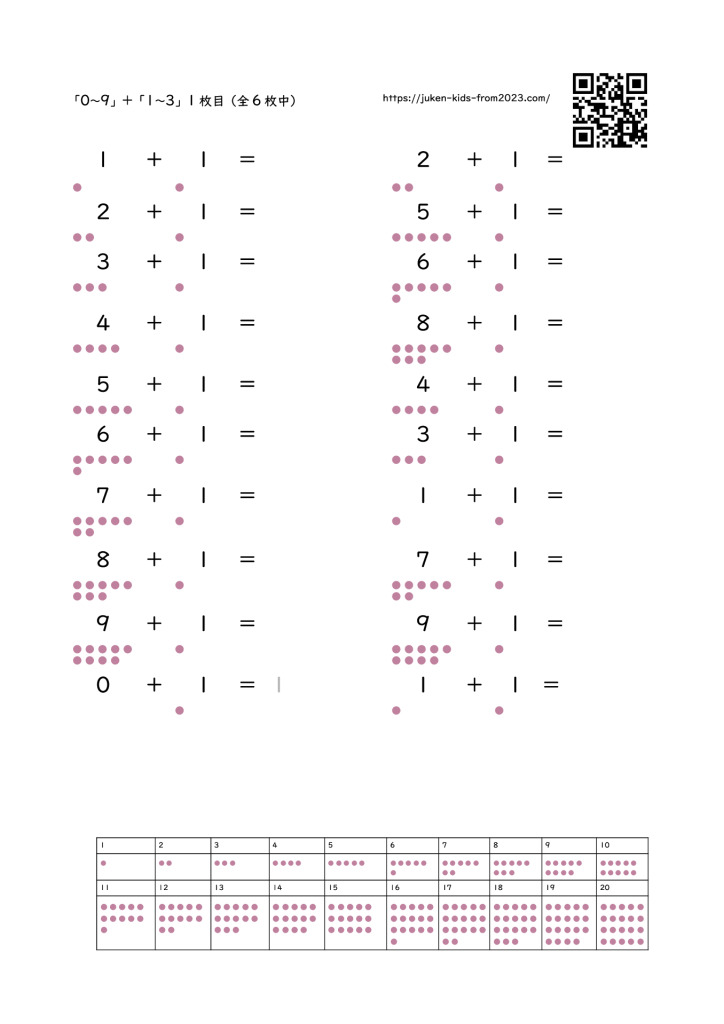 「+10」までの足し算（プリント）