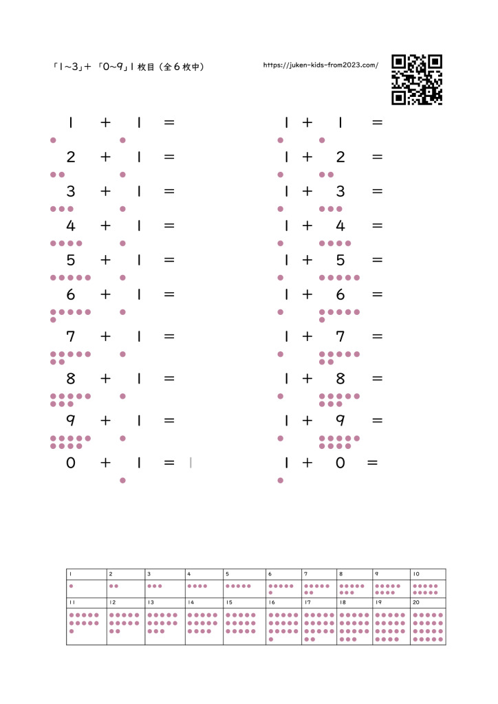 「10+」までの足し算（プリント）